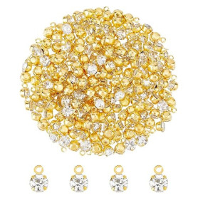 SUPERFINDINGS 200 Pièces Mini pendentifs en laiton avec strass Breloques rondes en cristal Charms Perles de strass étincelantes