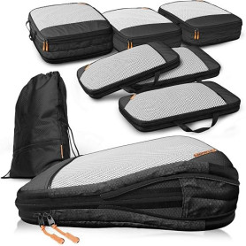 LOONARA Sacs de compression pour valises et sacs à dos [7 pièces] - Cubes compressibles, organiseurs bagages, sacs de voyage, ac