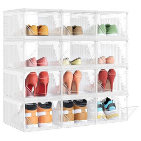 SONGMICS Boîtes à Chaussures, Lot de 6, Empilable, Transparente | Rangement en Plastique, Reliable, avec Porte Magnétique, jusqu
