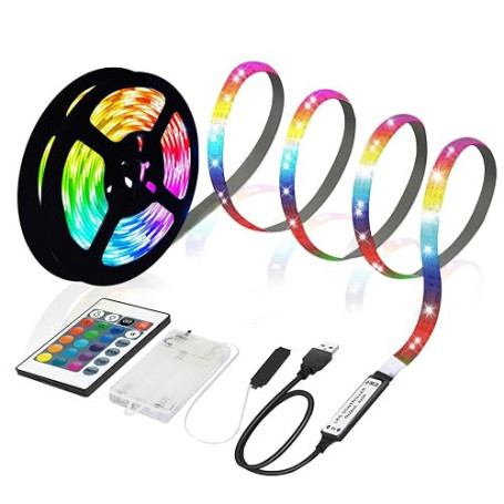 MUSUNIA Bande LED à piles - 2 m - RGB 5050 - Fonctionne avec piles ou USB - Intensité variable à distance - 16 couleurs - Découp
