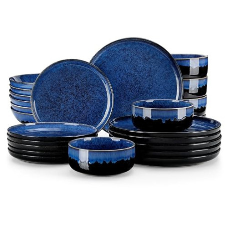 vancasso Série STARRY Service de Table 24 Pièces en Grès, Service Vaisselle 6 Personnes, avec 6 Assiettes Plates, 6 Assiettes à