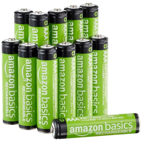 Amazon Basics Lot de 12 piles rechargeables AAA NiMH performantes, 800 mAh, 1,2 V, rechargeables 1 000 fois, préchargées