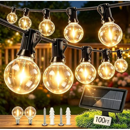 LaPitio Guirlande Lumineuse Exterieure Solaire 30M, 50+2 Ampoules étanches | Chargement Solaire ou USB, 3 Modes, Guirlande Guing