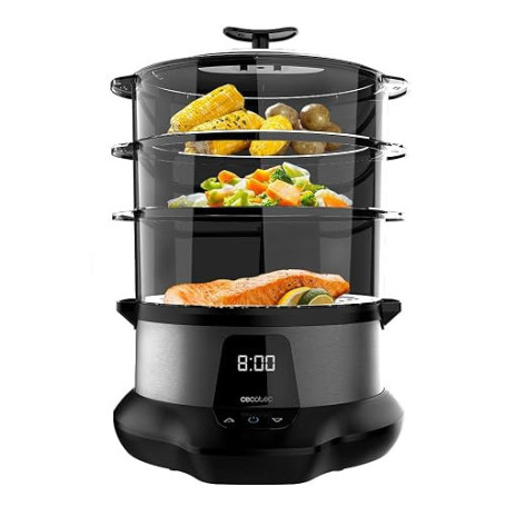 Cecotec Cuiseur Vapeur Électrique VapoVita 3000 Pro. Cuit à la Vapeur et Préserve les Nutriments et les Vitamines. 1000 W, Numér