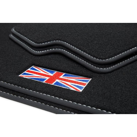 teileplus24 504 Tapis de Sol Exclusif avec Logo Union Jack pour Mini 3 3-Portes F56 2014-2024 Coutures décoratives