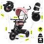 HyperMotion Tricycle Bébé Évolutif 3-en-1 - Tricycle Enfant 1-4 Ans (20 kg) - Poussette avec Guidon Parental, Siège Pivotant 360