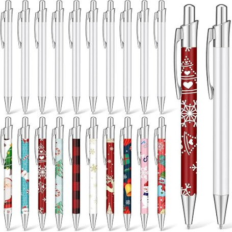 LATERN 20 Pièces Stylos à Bille à Sublimation, 14CM Stylo à Transfert Thermique Vierge Stylo à Bille Rétractable Aluminium Clip