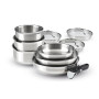 Qdesign - Batterie de Cuisine à Induction 10 Pièces - Set de 3 Casseroles, 3 Poêles et 3 Couvercles Passoires avec Poignée Amovi