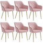 SONGMICS Ensemble de 6 Chaises de Salle à Manger, Velours, Rose Bonbon | Chaise Confortable avec Accoudoirs, Pieds en Métal Or P