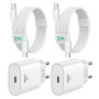 Chargeur USB C, Chargeur Rapide iPhone 17 16 15 2Pack 20W Prise USB C avec Câble USBC 2M,Chargeur TypeC Rapide,Chargeur pour iPh