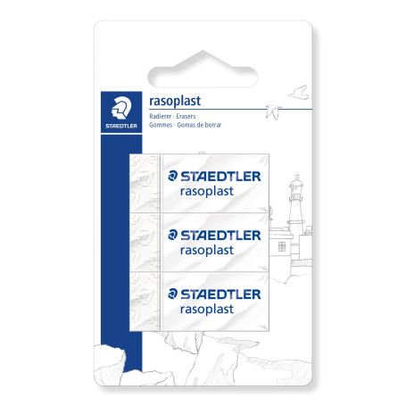 Staedtler Rasoplast 526 B - Blister 3 Gommes Blanches Sans Latex 526 B30 | Peu de résidus, gommage net – sans phtalates & latex,