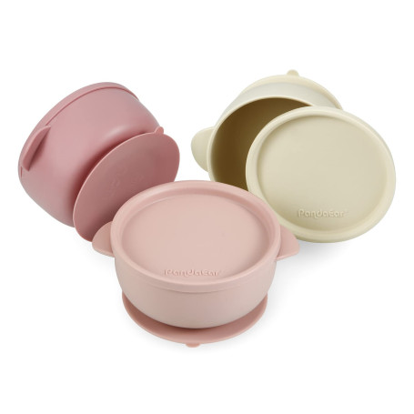 PandaEar Lot de 3 Bols Bébé en Silicone avec Ventouse et Couvercles | Silicone Alimentaire Sans BPA, Ventouse Antidérapante, Cou