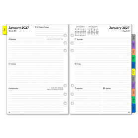 Recharge Agenda Semainier 2027 Format A5 à 6 Anneaux, Planificateur Hebdomadaire et Mensuel, 1 Semaine sur 2 Pages avec Onglets,