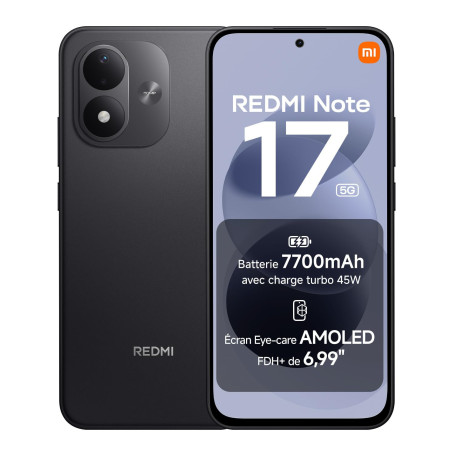 Xiaomi REDMI Note 17 5G, Smartphone 6+256 Go, Noir, Batterie 7700 mAh | Snapdragon 4 Gen 4, charge 45 W, écran AMOLED 6,99″ FHD+