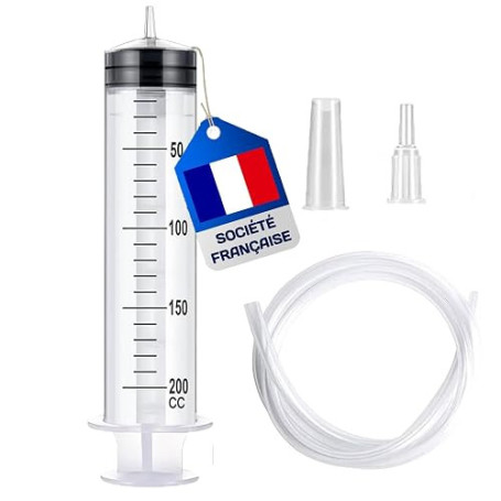 Seringue 200ml - Seringue Plastique - Seringue a Huile | Seringue en Plastique Réutilisable Avec Tuyau de 1m (1 x 200ml)
