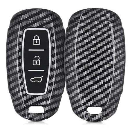 kwmobile Accessoire Clé de Voiture Compatible avec Hyundai 3 Boutons Keyless Go - Coque de Protection en Plastique Rigide Carbon
