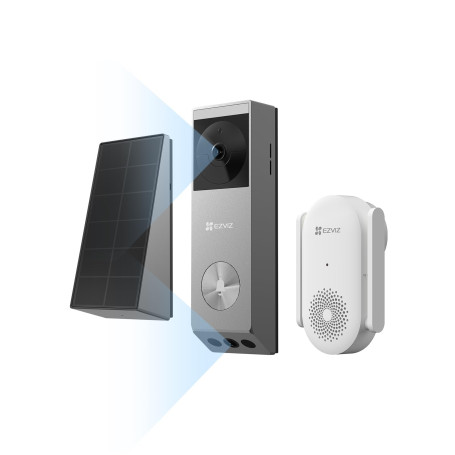 EZVIZ 2K Sonnette vidéo sans Fil avec caméra+Panneau Solaire+Carillon, Double Objectif, détection de Personnes/Paquet, Vision No