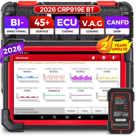 LAUNCH X431 CRP919E BT OBD2 Valise Diagnostic Auto Multimarque avec Système Complet, 45+ Réinitialisation, Codage ECU, CANFD&DOI