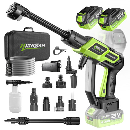 Nettoyeur Haute Pression sur Batterie, Moteur sans Balais 3000W 3 Vitesses, 135Bar 20L/Min, Nettoyeur Mobile avec 2 Batteries 4.