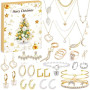 Calendrier de l'avent Bijoux argent et or, Calendrier de l'avent 2026 Femme | Bracelet Collier Bague Boucles d'oreilles 24 Surpr