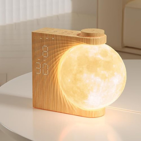 RETEYUNG Réveil et Veilleuse Enfant avec Simulateur d'Aube - Réveil Lumineux avec 15 Sonneries, Fonction Snooze, 8 Couleurs RGB,