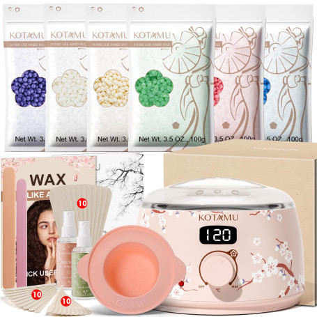 KOTAMU chauffe cire epilation avec 600 g de perles de cire et bol silicone | Avec 600 g de perles de cire, bol en silicone, spat