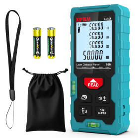 Télémètre Laser Mètre Laser 50M Numérique avec 2 Niveaux à Bulle,Mesure de Longeur Surface Volume Pythagore Kiprim LD50E
