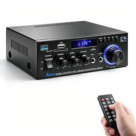 Amplificateur HiFi 600W Mini Bluetooth AK45 Récepteur Stéréo Maison Voiture | Amplificateur numérique 2 canaux 12V/220V avec rad