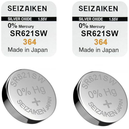 Lot de 2 Piles Bouton SR621SW (364) – pour Montres, Appareils Électroniques et Réveils – 1.55V – Fabriquées au Japon – Haute Fia