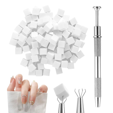 Diffaxy Lot de 100 éponges de nailart avec pince en métal - Accessoires de nailart