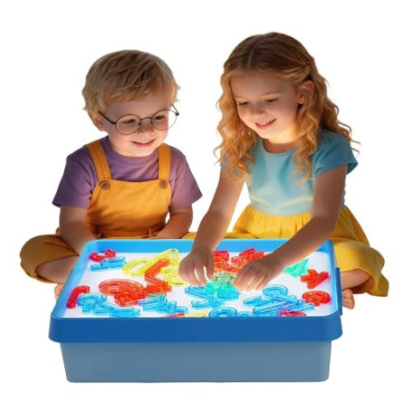 Table lumineuse pour enfants Sensory Play 41 pièces avec chiffres, opérateurs et lettres translucides, 3 variantes de couleur, 1