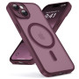 Oududianzi - Magnétique Coque pour iPhone 15 Magsafe Case, Bordeaux | Housse de Arrière Translucide Givrée PC, TPU Silicone Bump