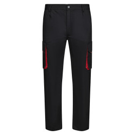 VELILLA 103004 Pantalon de Travail - Noir et Rouge - Taille 38 | Pantalon multipoches renforcé, fermeture zip et bouton, poches 