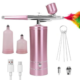 GOEDCH Kit Aérographe Multi Fonctions avec Compresseur: Kit Aérographe Sans Fil avec Compresseur d'air, Brosse à Air Rechargeabl