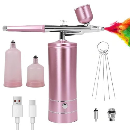 GOEDCH Kit Aérographe Multi Fonctions avec Compresseur: Kit Aérographe Sans Fil avec Compresseur d'air, Brosse à Air Rechargeabl