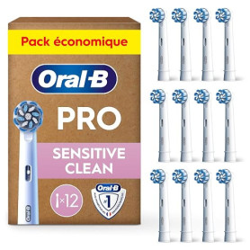 Oral-B Brossettes de Rechange Sensitive Clean, lot de 12, Blanches | Recharges Brosse à Dents Électrique Pro avec des Brins Ultr