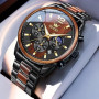 OLEVS Montre chronographe Homme à Quartz Japonais : Bracelet en Bois Massif ou Acier Inoxydable, étanche, Classique et élégante