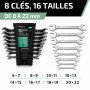 VENTUX GEAR Clés plates jeu 8 pièces – 6-22 mm clés fixes avec organisateur | Pour mécanicien et atelier – Double fourche : 16 t