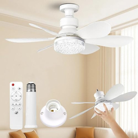FIBRAVE Ventilateur de Plafond avec Lumière et Telecommande, 52CM | 30W 1800 Lumen 3000-6500K 3 Couleurs & 3 Vitesses, avec Doui