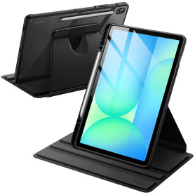 JETech Coque Rotatif pour Samsung Galaxy Tab S10 FE Plus 13,1", Noir | Support Rotatif à 360°, Étui Housse Dos Transparent, Veil