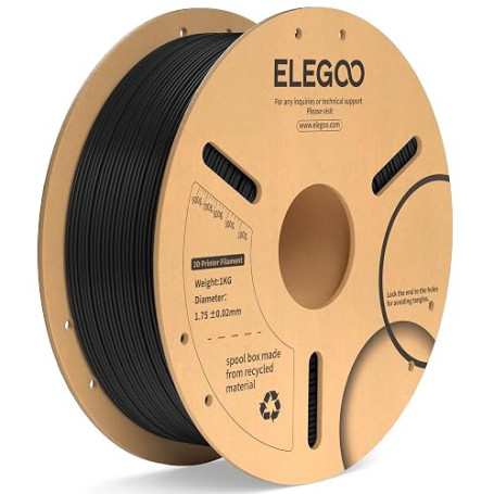 ELEGOO Filament PLA+ 1.75mm Noir 1KG | Précision Dimensionnelle +/- 0.02mm Bobine de Carton Filament d'Impression 3D Convient à