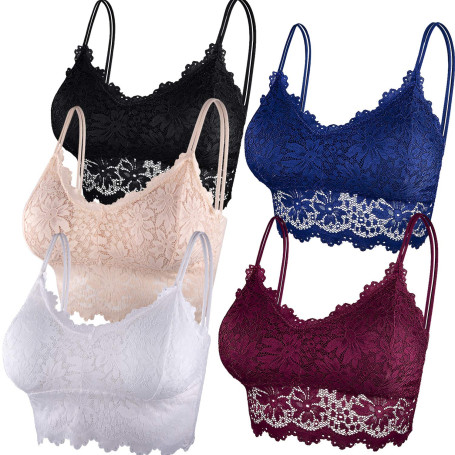 Duufin 5 Pièces Bralette en Dentelle avec Coussinets Amovibles Bralette pour Femme et Fille, 5 Couleurs