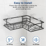 Diboniur Lot de 2 Étagères Douche d’Angle sans Perçage, 8 Crochets, Noires | Montage sans perçage, inox antirouille et drainage 