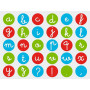 APLI Kids 102536 - Rouleau de gommettes alphabet minuscules, 900 stickers ø 20 mm multicolores, repositionnables pour apprentiss