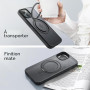 JETech Coque avec Anneau-Support pour iPhone 15, Noir | Compatible avec MagSafe, Rotatif à 360°, Dos Mat Translucide, Support &