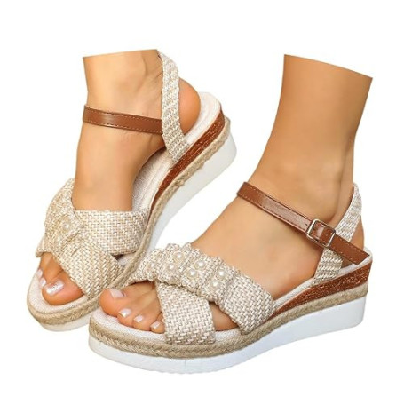 Sandale Femme Ete Confort, Sandales Femme été Plates, Sandals Bohèmes à Talons Hauts Plateforme éPaisse Espadrilles Confortables