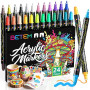 Betem 24 Couleurs Feutre Acrylique à Double Pointe, Stylo Marqueur Peinture Acrylique pour Bois, Toile, Pierre, Tissu, Peinture