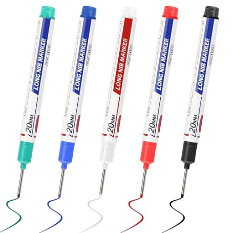 Stylo Chantier, 5 PCS Marqueur Trou Profond Marqueurs Charpentier Marqueurs Imperméables Pointe Longue 20 mm Marqueur Precision