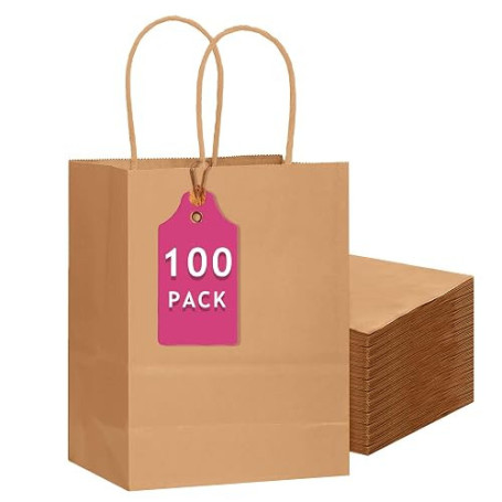 Gcardist Lot de 100 sacs-cadeaux marron avec poignées, grande taille 33 x 26 x 13 cm, papier kraft, universel (13 "x10,3" x 4,6"