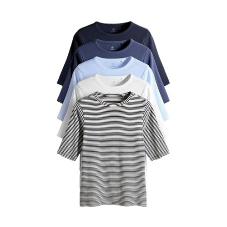 THE SET Femme T-Shirt côtelé à Manches mi-Longues, Lot de 5 | Coupe standard